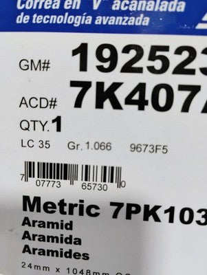 ACDelco Gold 7K407A Standard V-Ribbed Serpentine Belt Black NEW