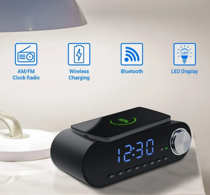 Alarm Clock Radio Wireless Charging & USB Port Bluetooth Speaker LED Display