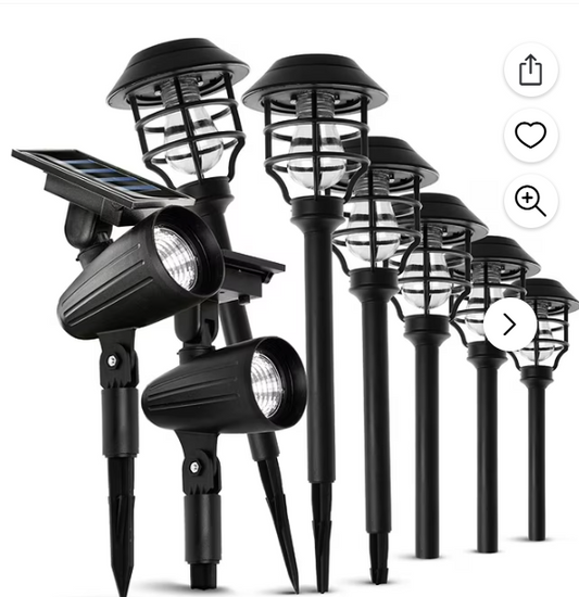 8 Led Solar Outdoor Path Light Kit Black Pathway Lights 6PC + 2PC Spotlight