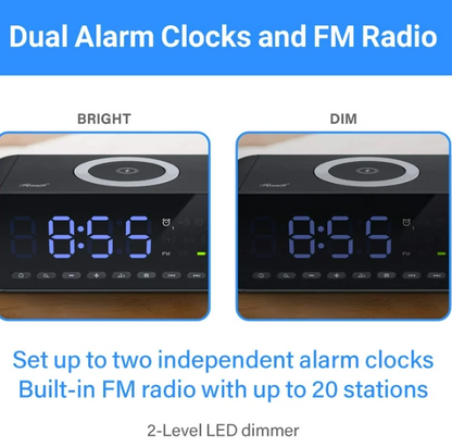 Alarm Clock Radio Wireless Charging & USB Port Bluetooth Speaker LED Display