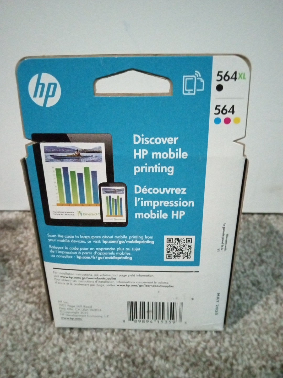HP 564 / 564XL (N9H60FN) Ink Cartridges (Cyan Magenta Yellow Black) Exp May 2020