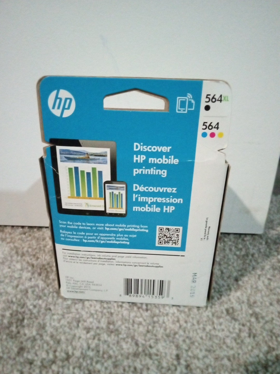 HP 564 / 564XL Ink Cartridges (Cyan Magenta Yellow Black) Exp March 2019